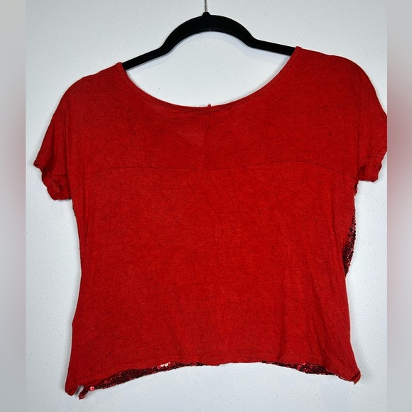 Red Sequin Crop Top. Short Sleeves. Size Large. #Major Maximalism. #Glam #sequin - Picture 2 of 7